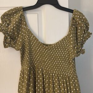 Green polka dot maxi dress